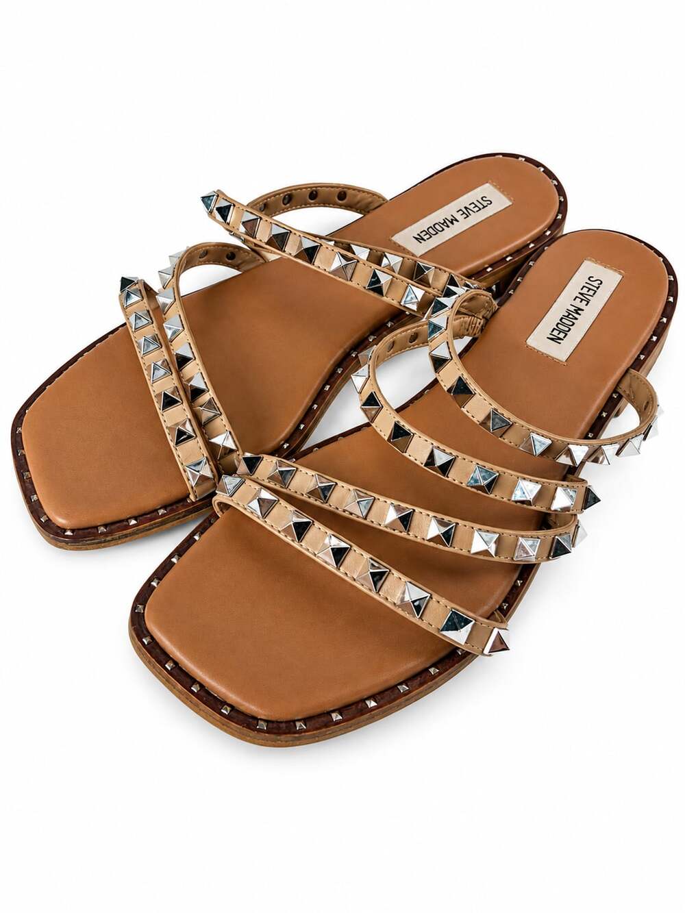 Steve Madden Women's Travel Tan Studded Flat Sandals